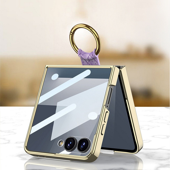 Etui skórzane z ringiem do Samsung Galaxy Z Flip 7 - fioletowe