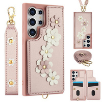 Etui do Samsung Galaxy S24 Ultra, Leather Flower Card Slot, różowe