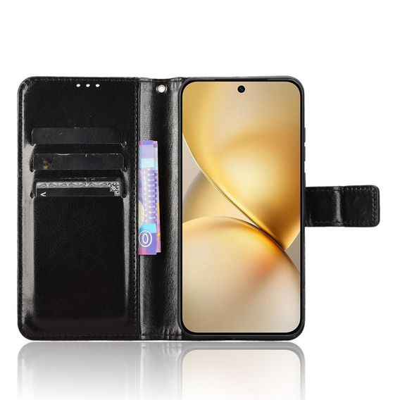Etui z klapką do Vivo X200 Pro 5G, Crazy Horse Wallet, czarne