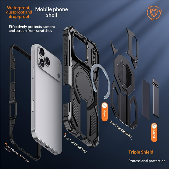 Etui ochronne do iPhone 17 Pro Max do MagSafe, z podstawką, czarne