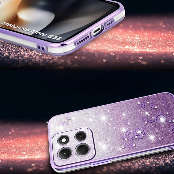 Etui do Motorola Moto G56 5G, Glitter Flower, fioletowe