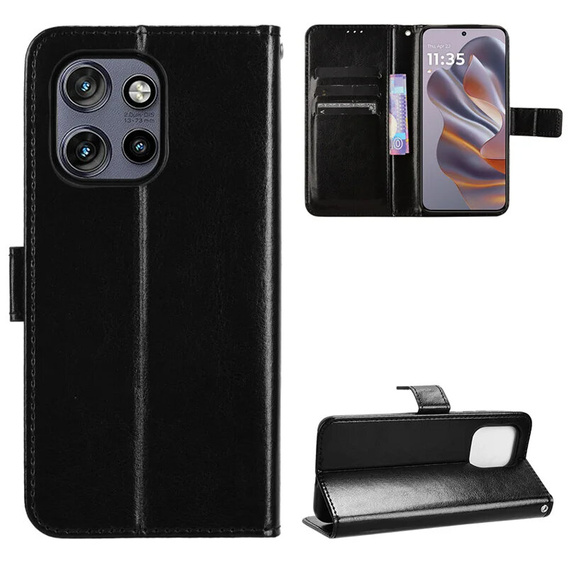 Etui z klapką do Motorola Edge 50 Neo, Crazy Horse Wallet, czarne