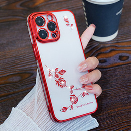 Etui do iPhone 15 Pro Max, Glitter Flower, czerwone