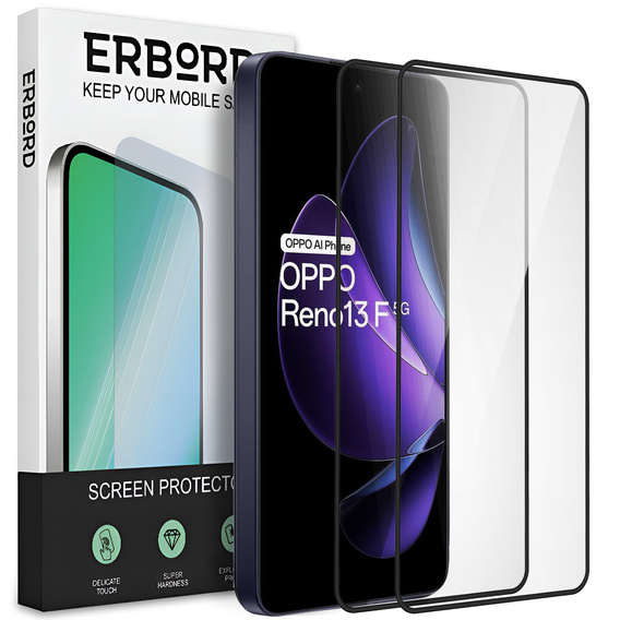 2x Szkło Hartowane do Oppo Reno 13F / FS, ERBORD 3D pełne, szybka na cały ekran