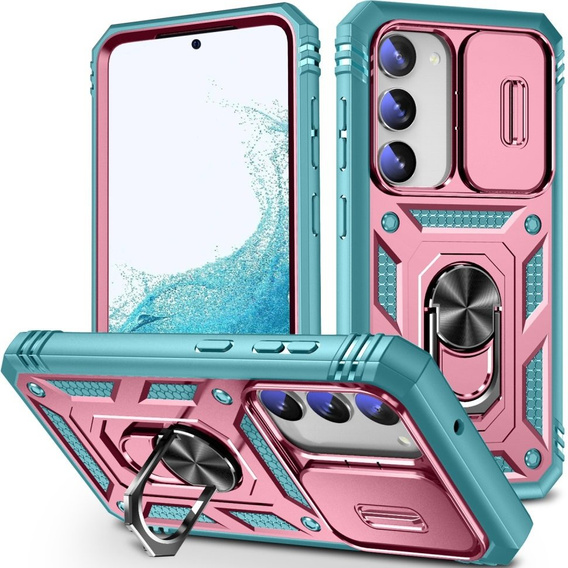 Etui pancerne do Samsung Galaxy S23, CamShield Slide, różowe / zielone