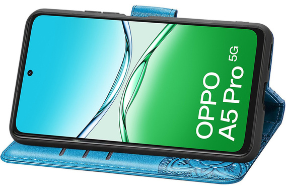 Etui z klapką do Oppo A5 Pro 5G, Butterfly, niebieskie