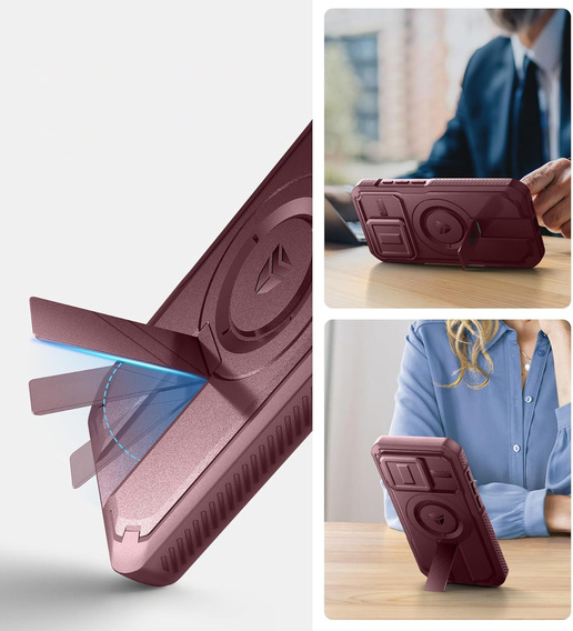 Etui Dexnor do iPhone 15 Pro – magnetyczne, z przesuwaną osłoną aparatu - czerwone