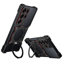 Etui do Samsung Galaxy S25 Ultra, Kickstand Bumper, z osłoną obiektywu, do MagSafe, czarne / czerwone