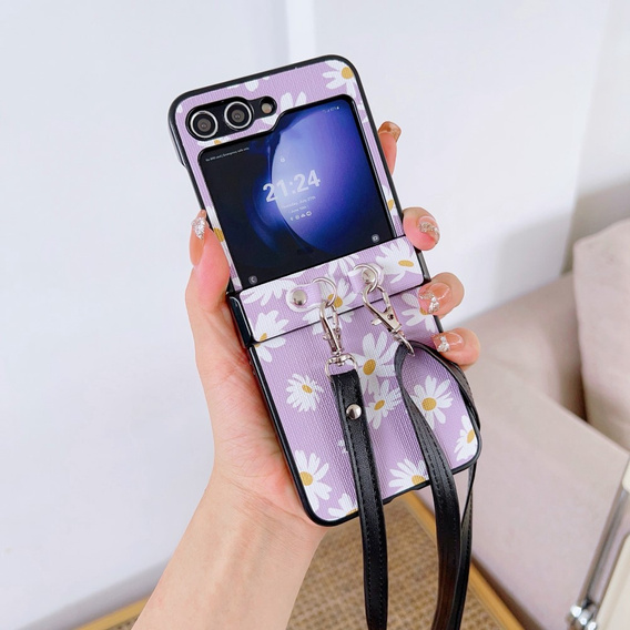 Etui do Samsung Galaxy Z Flip7 FE / Z Flip6, z paskiem na ramię, fioletowe
