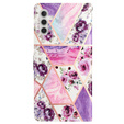 Etui z klapką do Samsung Galaxy A25 5G, Wallet, marble & flowers, różowe + szkło 9H