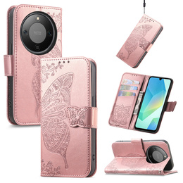 Etui z klapką do Honor Magic 8 Lite, Butterfly, różowe