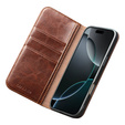 Etui ze skóry z klapką do iPhone 17 Pro, QIALINO Genuine Cow Leather – brązowe
