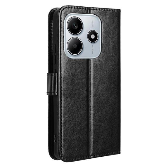 Etui z klapką do Xiaomi Redmi Note 14, Crazy Horse Wallet, czarne