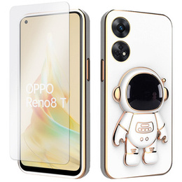 Zestaw Etui Electro do Oppo Reno8 T, Astronauta, Białe + szkło