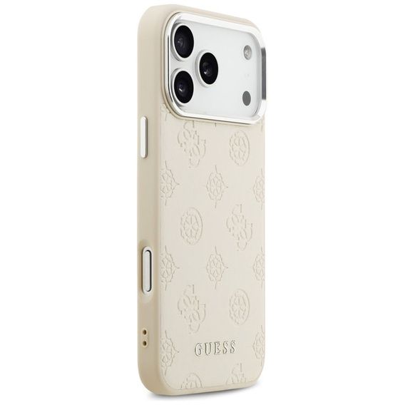Etui GUESS do iPhone 17 Pro Max, Peony Hot Stamp Script, do MagSafe, beżowe
