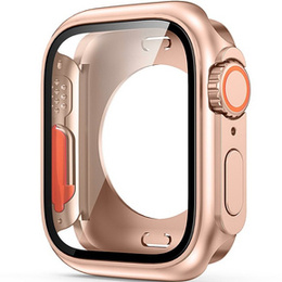 2w1 Pełne Etui + Szkło Hartowane do Apple Watch 7/8/9 45MM, Różowe rose gold/Pomarańczowe