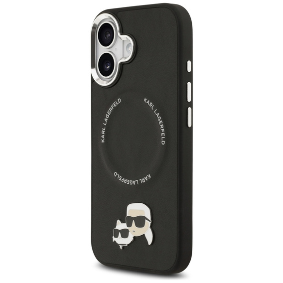 Etui Karl Lagerfeld do iPhone 17, Karl & Choupette Heads Pins & Logo, do MagSafe, czarne