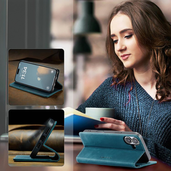 Etui do iPhone 17, ERBORD Vintage portfel z klapką, niebieskie