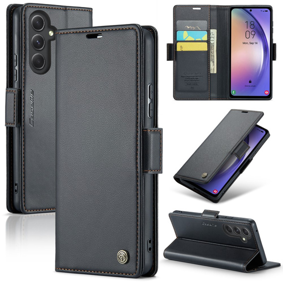 Etui z klapką CASEME do Samsung Galaxy A54 5G, Litchi Wallet, czarne