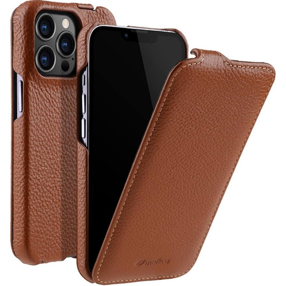 Etui MELKCO z klapką do iPhone 13 Pro, skórzane, flip, brązowe