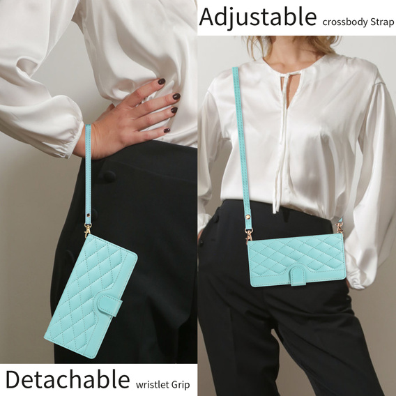 Etui z klapką do Motorola Edge 70, Rhombus Crossbody Leather, zielone