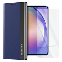 Zestaw Etui do Samsung Galaxy A54 5G, Side Magnetic z klapką, Granatowe + szkło