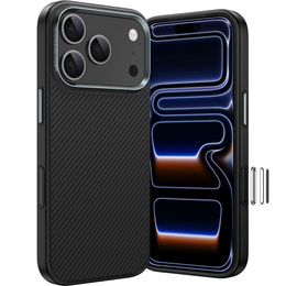 Etui BENKS Kevlar Armor PRO do iPhone 17 Pro, Carbon Fiber 600D A069, do MagSafe, aktywny przycisk – czarne
