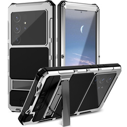 Etui pancerne do Samsung Galaxy S25 Ultra, R-JUST z szklaną ochroną kamery, srebrne