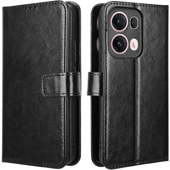 Etui z klapką do Oppo Reno 13 Pro, Crazy Horse Wallet, czarne
