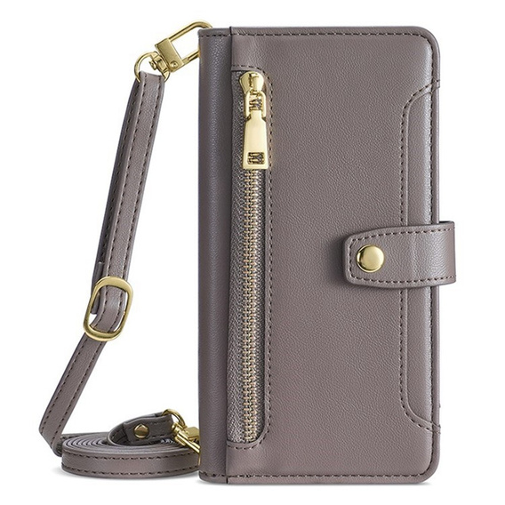 Etui z klapką do iPhone 17 Pro, Wallet Zipper Pocket, szare