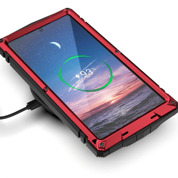 Etui pancerne do Samsung Galaxy S25 Ultra, R-JUST z podstawką pod obiektywami, czerwone