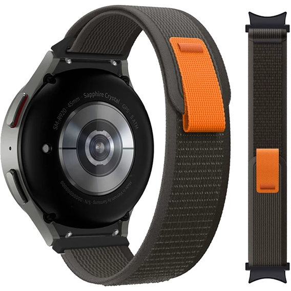Pasek Nylonowy do Samsung Galaxy Watch 4/5/6/7/FE 40/42/43/44/45/46/47mm, Szary / Pomarańczowy