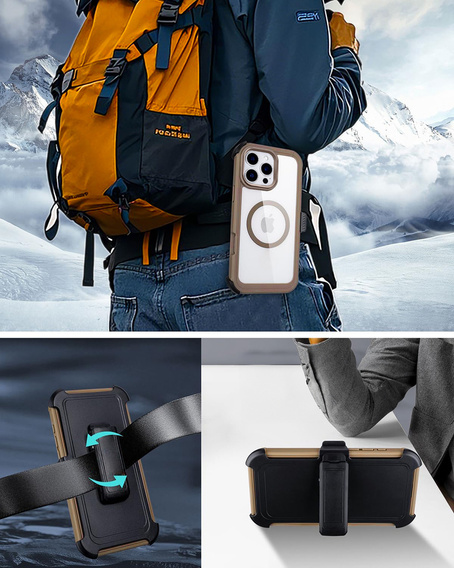Etui do iPhone 16 Pro, Shockproof Belt Clip, do MagSafe, z klipsem, desert titanium