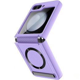 Etui do Samsung Galaxy Z Flip5 5G, Leather Kickstand, ze szkłem, do MagSafe, fioletowe