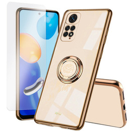 Zestaw Etui do Xiaomi Redmi Note 11/11s, Electro Ring, Różowe rose gold + szkło