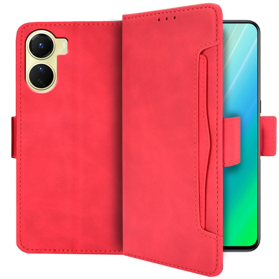 Etui z klapką do Vivo Y16 4G, Card Slot, czerwone