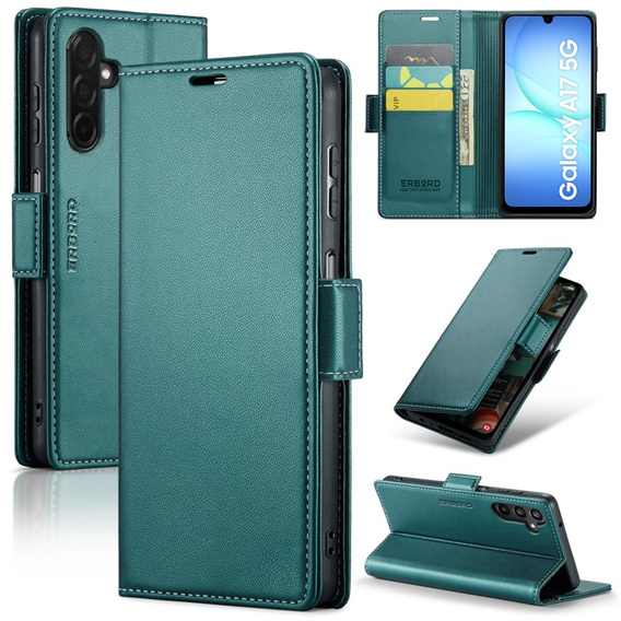 Etui do Samsung Galaxy A17 5G, ERBORD Glossy Litchi, portfel z klapką, zielone