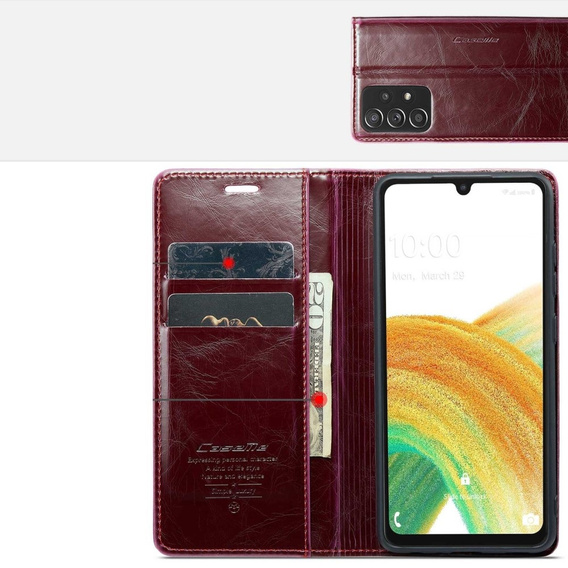 Etui z klapką CASEME do Samsung Galaxy A33 5G, Waxy Textured, czerwone