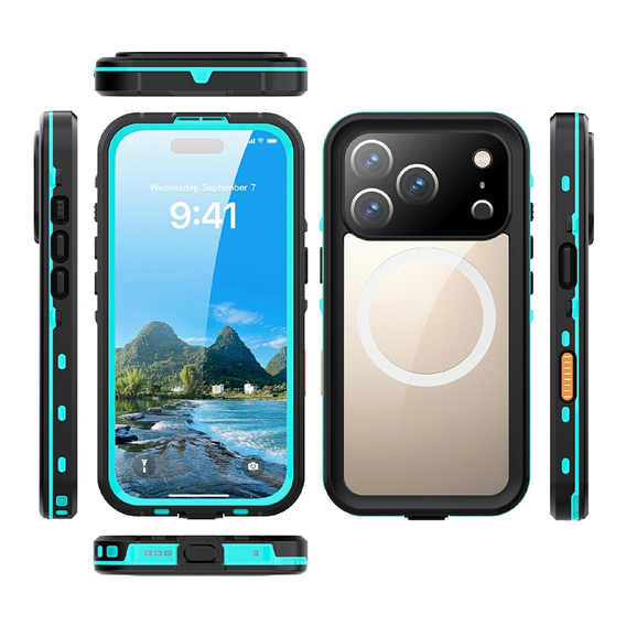 Etui Wodoodporne IP68 do iPhone 17 Pro, SHELLBOX MagSafe, niebieskie