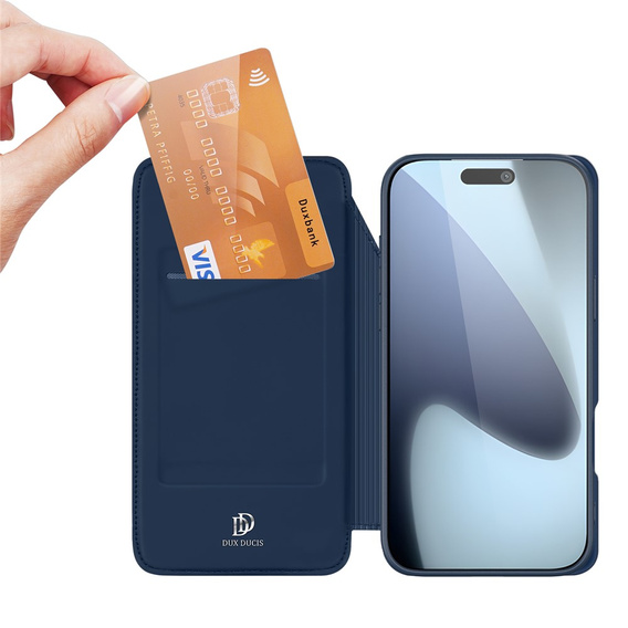 Etui Dux Ducis do iPhone 17 Pro Max, Skin Pro, z klapką, z miejscem na kartę, granatowe
