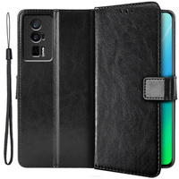 Etui z klapką do Poco F5 Pro 5G, Crazy Horse Wallet, czarne