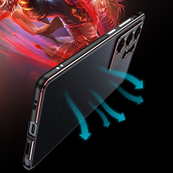 Etui bumper z metalową ramką do Samsung Galaxy S25 Ultra – czarno-czerwone