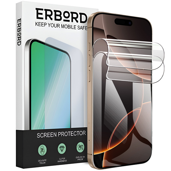2x Folia Hydrożelowa do iPhone 16 Pro, ERBORD Hydrogel Foil