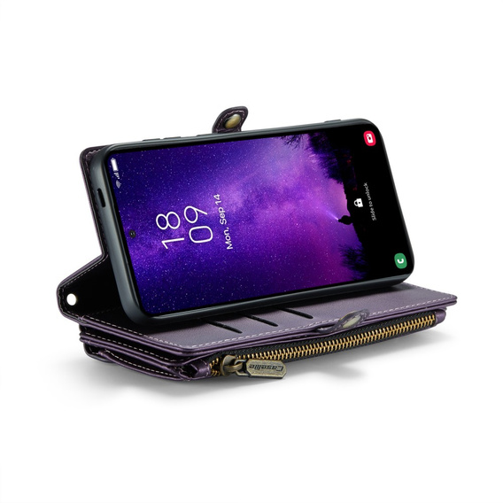 Etui CASEME do Samsung Galaxy S24 FE, RFID Leather Wallet, z paskiem na ramię, fioletowe