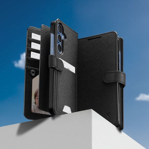 Etui Spigen Wallet "S" do Samsung Galaxy S25+ Plus, Czarne + Szkło Hartowane 9H