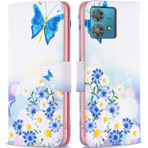 Etui z klapką do Motorola Edge 40 Neo, Wallet, Butterfly & Flowers białe