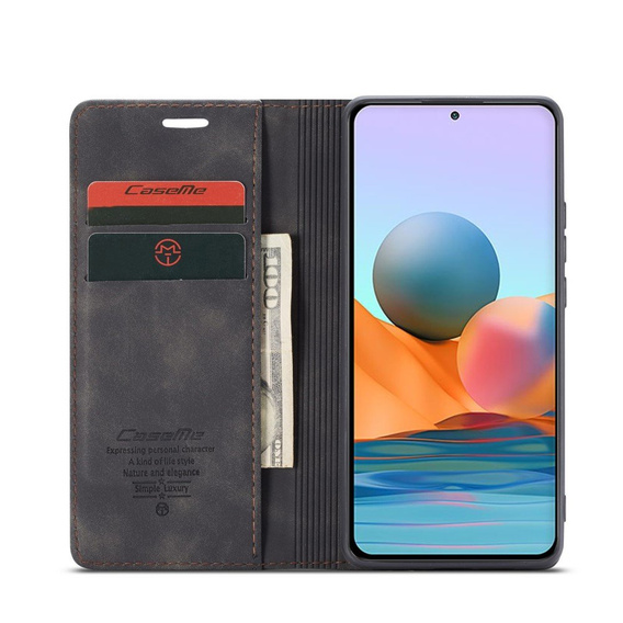 Etui CASEME do Xiaomi Redmi Note 10 Pro, Leather Wallet Case, czarne