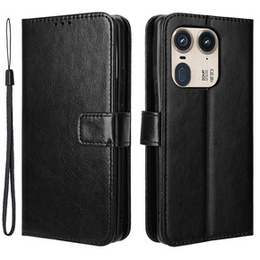 Etui z klapką do Motorola Edge 50 Ultra, Crazy Horse Wallet, czarne