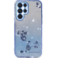 Etui do Samsung Galaxy S23 Ultra, Glitter Flower, niebieskie