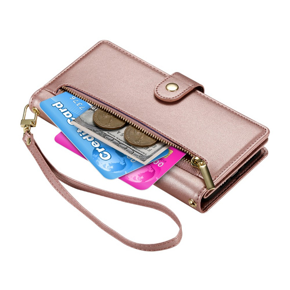 Etui z klapką do Samsung Galaxy S25+ Plus, Wallet Zipper Pocket, różowe